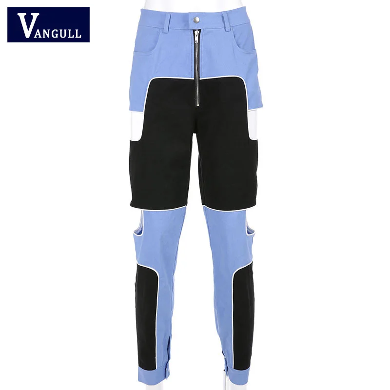 Vangull Harajuku Hip Hop Cargo Pants Women Hollow Out High Waist Trousers Streetwear Patchwork Sweatpants Ladies Joggers 2019 | Женская