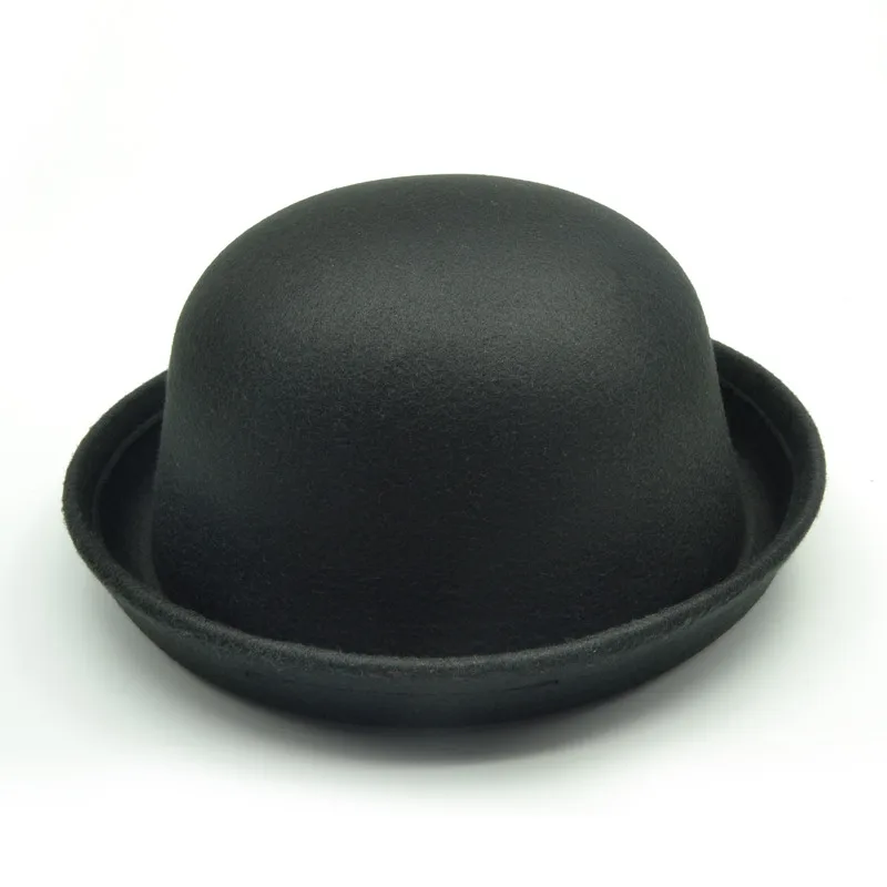 Модная популярная женская шляпа Fedora винтажная Дамская милая детская трендовая шерстяная фетровая шляпа Боулер Дерби гибкие шляпы для девочек и мальчиков - Цвет: Черный