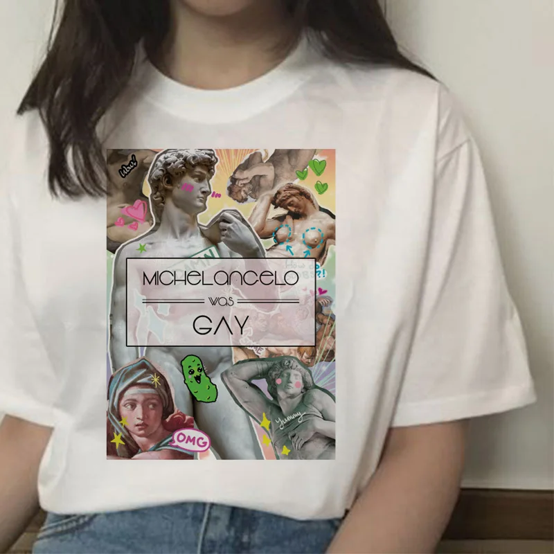 Michelangelo Давид ulzzang harajuku футболка женская футболка с принтом летняя Эстетическая женская футболка с графическими ручками 90s верхняя одежда - Цвет: 5454