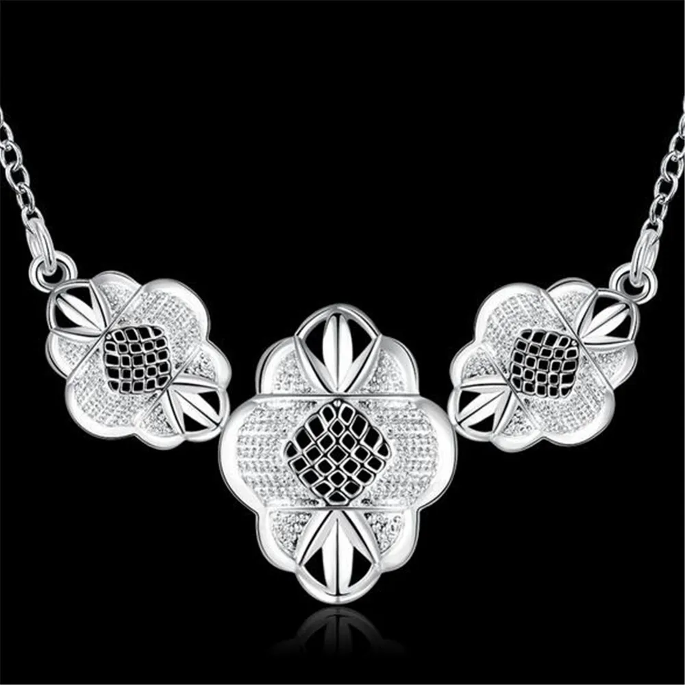 925 Sterling Silver colorFlower Necklace fashion silver chain clavicle short Necklaces &amp Pendants for women collar fine jewelry |