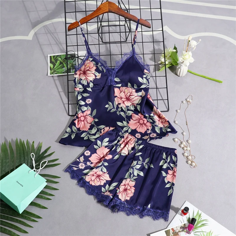 Пижама женская сексуальная ночная сорочка шелковая рубашка Атласный пижамный