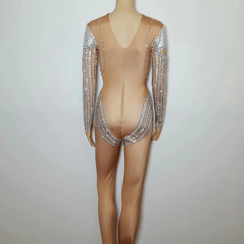 Блестящие стразы сексуальный длинный комбинезон для ночного клуба Женский певец