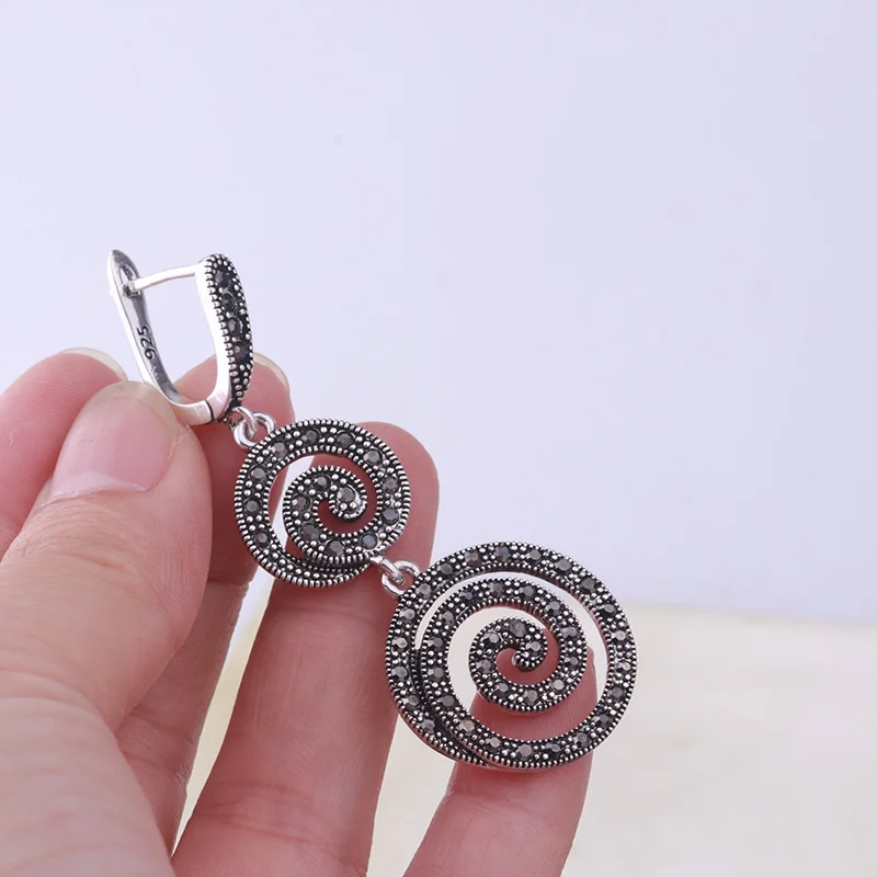 Винтажные Ювелирные изделия Feelgood серебряные серьги черные кристаллы висячие для