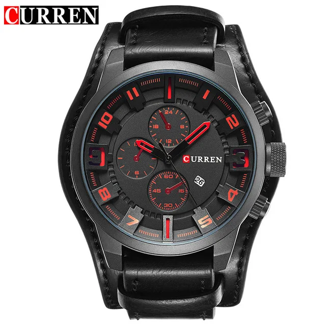 Black Red CURREN Роскошные Топ Брендовые мужские спортивные часы модные повседневные кварцевые часы стимпанк мужские военные наручные часы мужские часы Relogio - Цвет: Black Red
