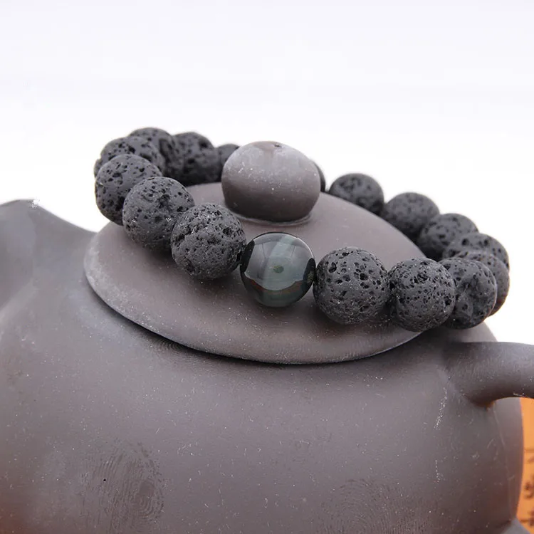 Прямая доставка 12 мм браслеты из бисера натуральный вулканический камень