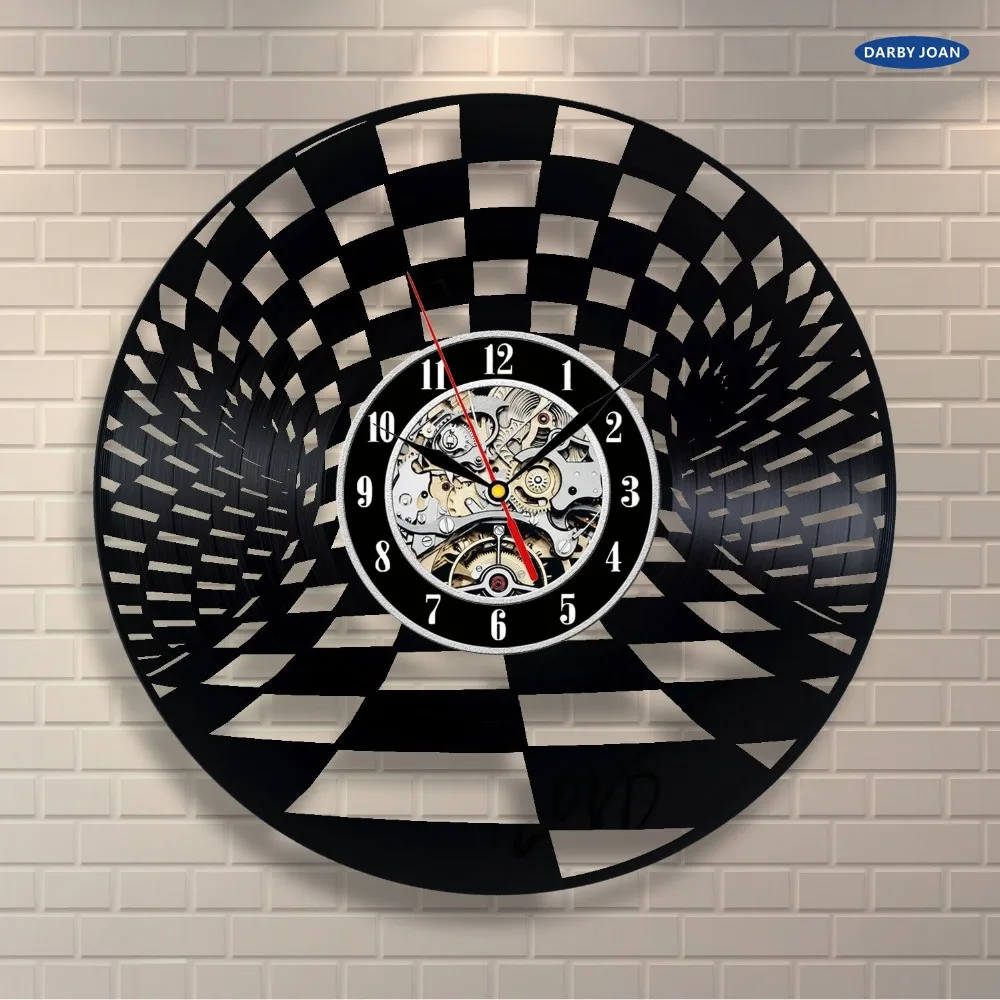 Шахматная доска Дизайн Виниловая запись настенные часы. Оригинальный подарок
