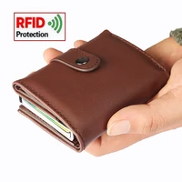 2019 aluminium alloy credit card holder luxury rfid blocking pu leather wallet card holder automatic pop up card case