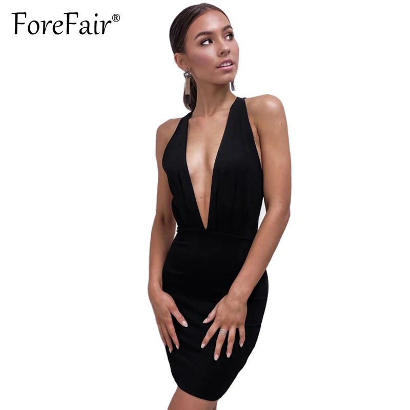 Женское Клубное платье с лямкой на шее Forefair черное облегающее вечернее
