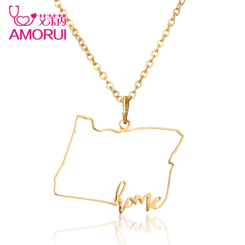 AMORUI Новый Нержавеющая сталь цвета: золотистый Цвет штата Орегон дома кулон