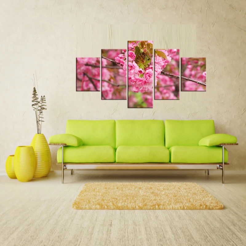 

HD Printed Modern Canvas Living Room Pictures 5 Panel Pink Peach Blossom no frame Painting Wall Art Modular Poster Home Deco