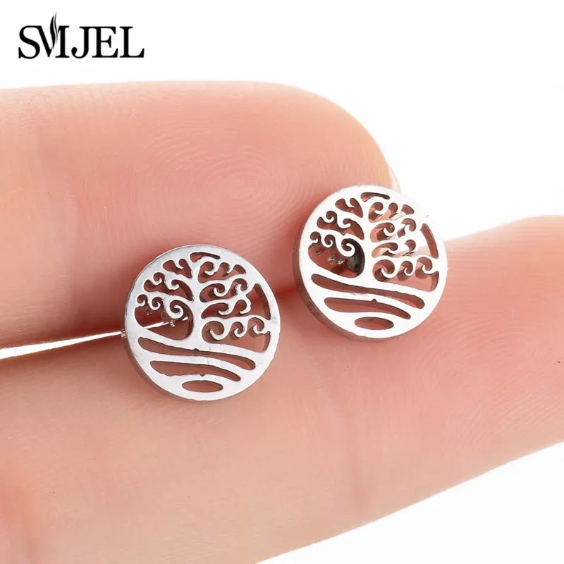 tree of life SMJEL мультфильм замок Микки серьги из нержавеющей стали серьги с изображением животных детские подарки на вечеринку Модные женские аксессуары, бижутерия - Окраска металла: tree of life