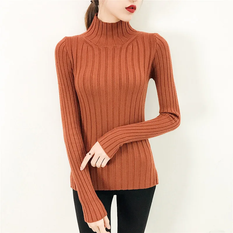 2019 White turtleneck sweater and semi small fresh female short thick slim tight long sleeved all-match knitted shirt | Женская одежда