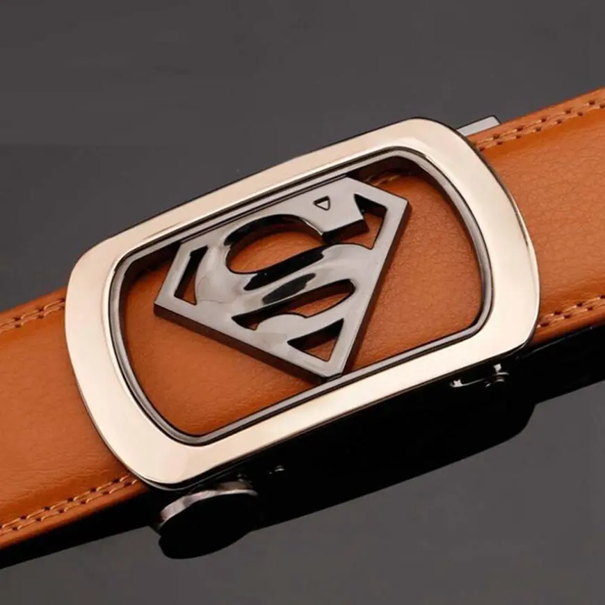 Мужской ремень из натуральной коровьей кожи коричневый деловой с автоматической