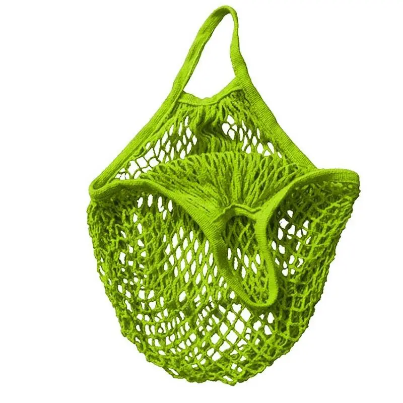 Green Многоразовые сетчатые хозяйственные сумки с фруктовыми струнами, продуктовый шоппер, сумка-тоут с сетчатой тканью и хлопковой ручкой, сумка на плечо, модная сумка для рынка - Цвет: Green
