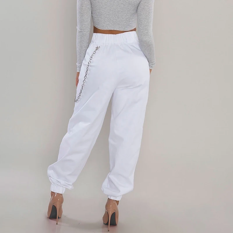 Женские брюки с высокой талией широкие повседневные Карманы цепочкой летние