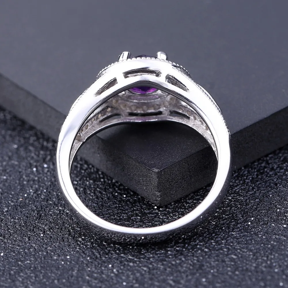GEM'S BALLET Pure 925 Sterling Silver Vintage Ring 0.81Ct Natural Amethyst Gemstone Engagement Rings For Women Fine Jewelry | Украшения