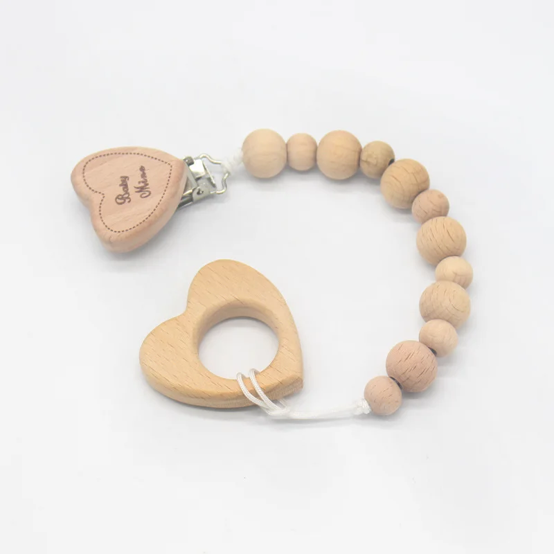 

Wood Baby Pacifier Clip Chain Wooden Holder Soother Pacifier Clips Leash Strap Nipple Holder For Infant Feeding