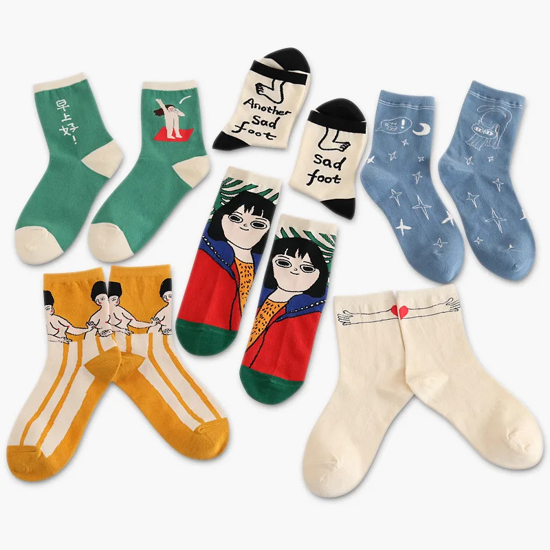 

Funny Cartoon Girl Patterned Women Ankle Cotton Socks Women Short Hipster Japanese Casual Creative Socks Summer Art Funny Sox