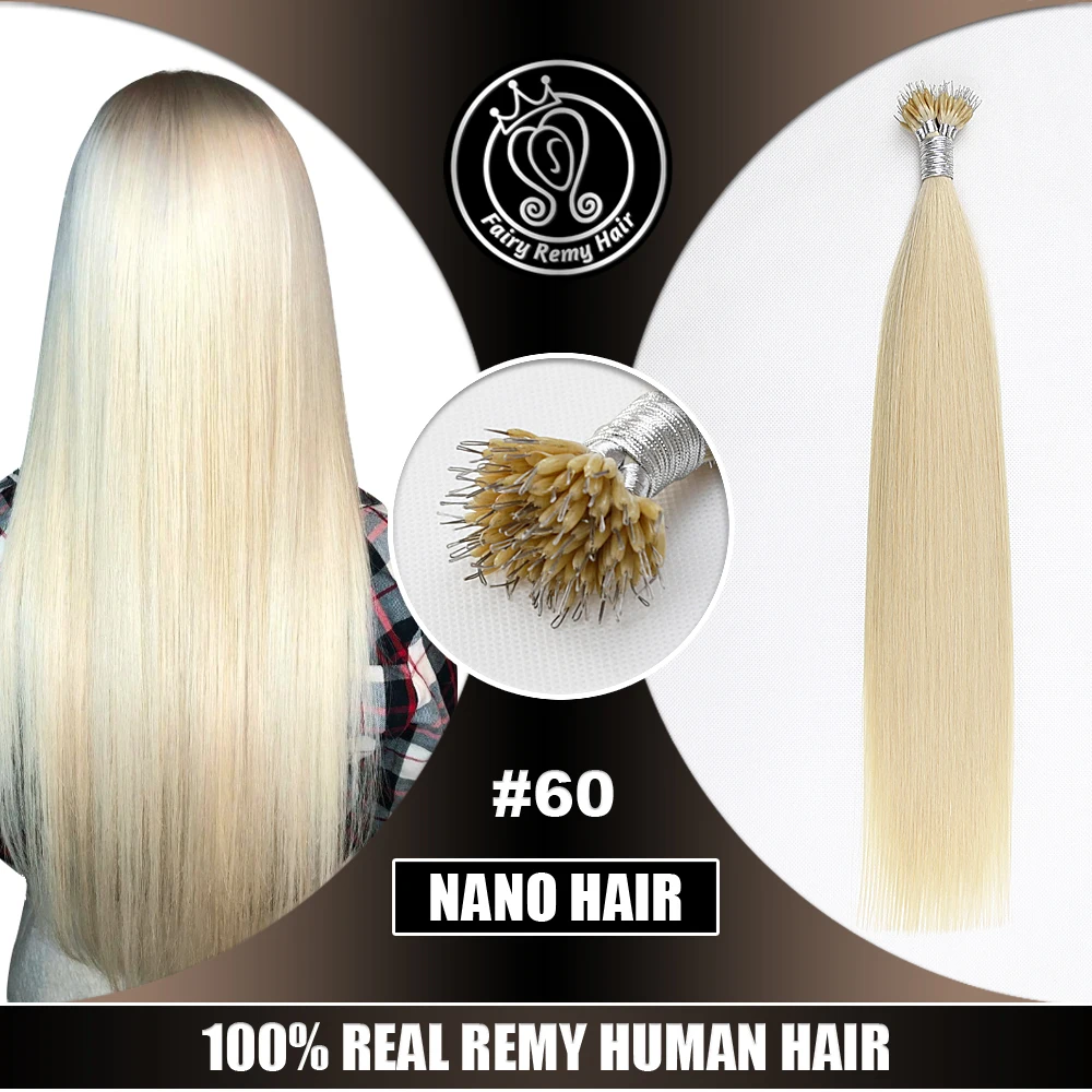 

Micro Beads Hair On Capsule Real Remy Keratin Nano Ring Hair Extensions Human Hair 16"-24" Platinum Blonde Highlight #60 40g