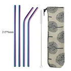 Экологически чистый, перерабатываемый, 6 шт.компл., Радужная, цветная, 304, солома из нержавеющей стали, многоразовая, искусственная кожа с кисточкой и сумкой