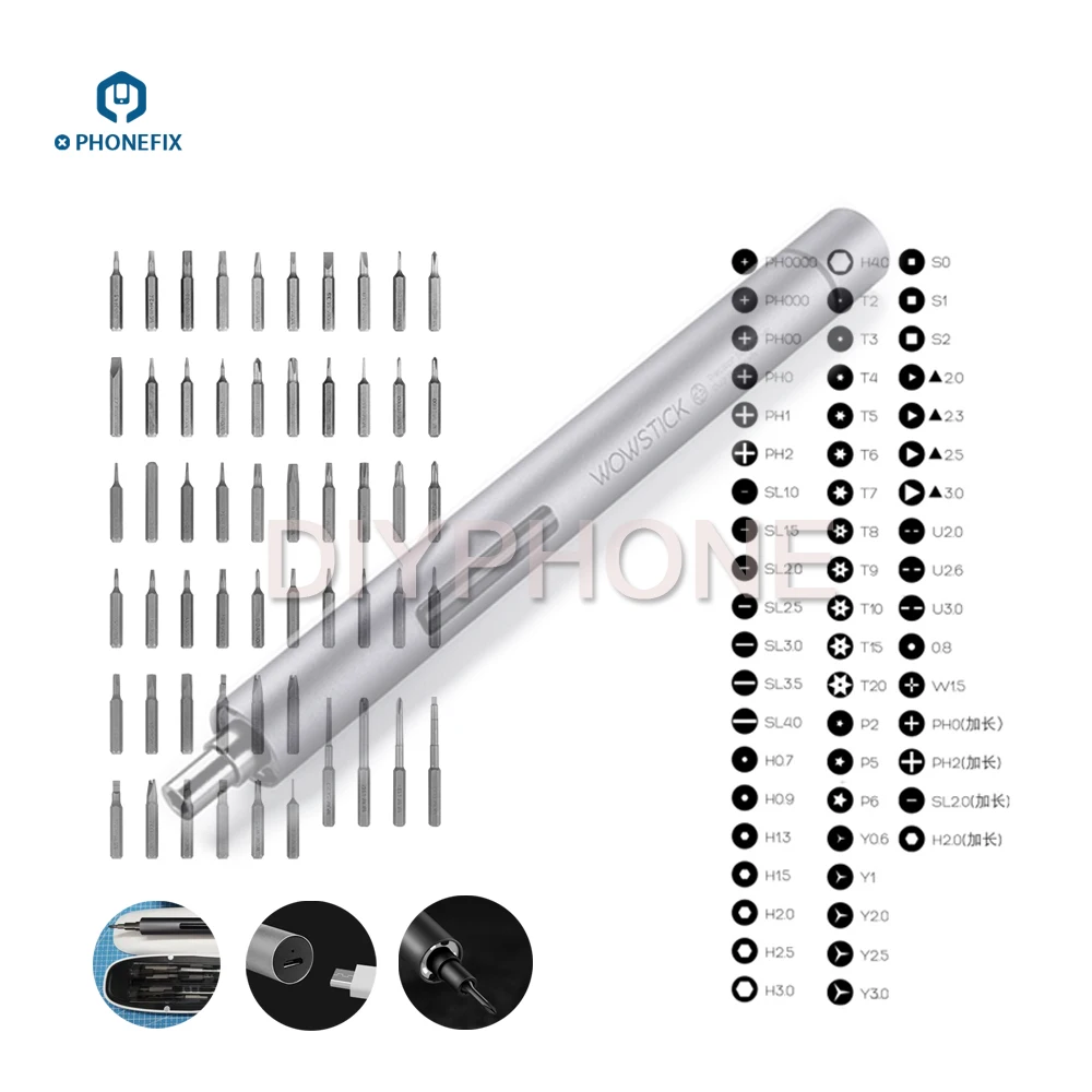 

WOWSTICK 1F+ Mini electric screwdriver Lithium Precision Screwdriver with 56pcs S2 alloy steel Bit Driver USB Charging LED light