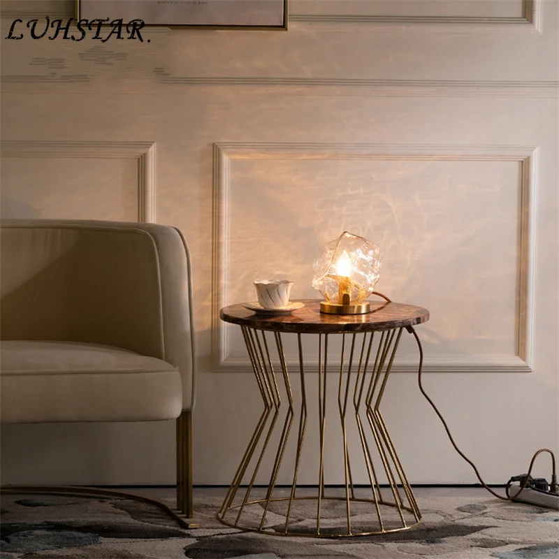 

Nordic Copper Table Lamp Bedroom Bedside Lamp Post-modern Designer Industrial Retro LED Desk Lamp Creative Crystal Glass Lamps