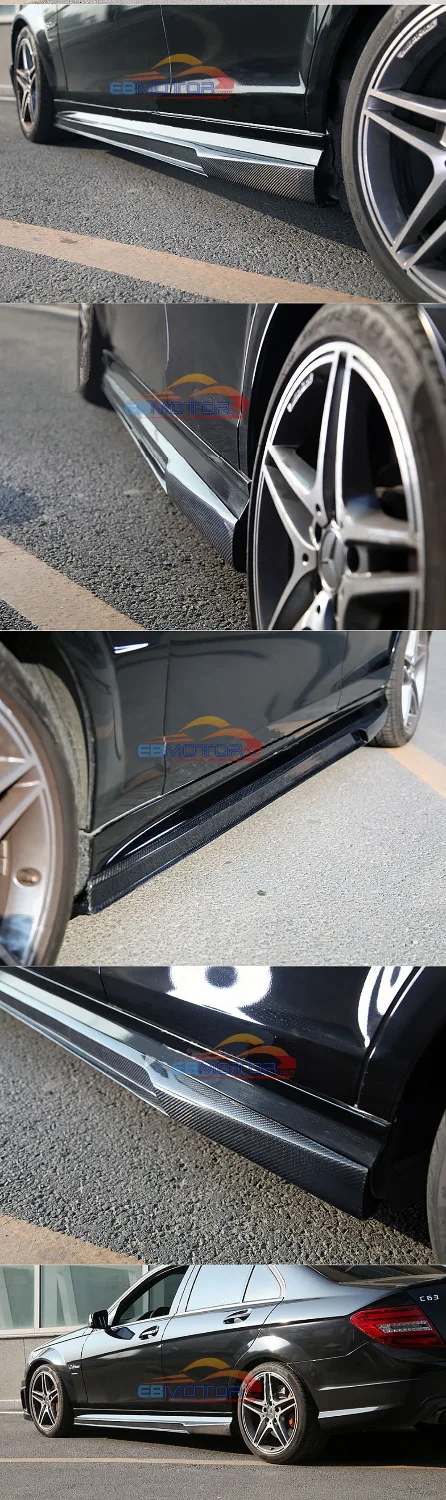 Реальные углеродного волокна боковые юбки спойлер сплиттер для Mercedes benz W204 C63 F/L