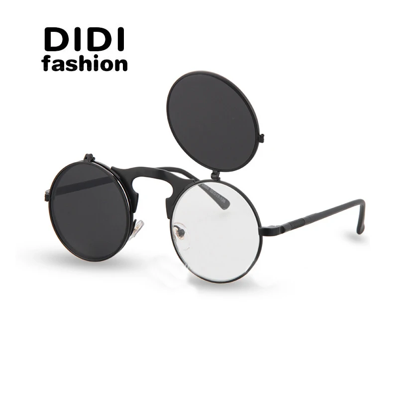 Мужские солнцезащитные очки DIDI SteamPunk готические с круглым зажимом и откидной