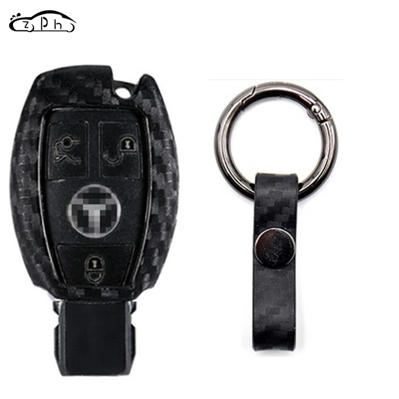 With keychain B Чехол для ключей из углеродного волокна для Mercedes Benz C E S Class GLK GLA W204 W463 W176 W203 W210 W211 W124 W202 W212 AMG BGA W205 - Название цвета: With keychain B
