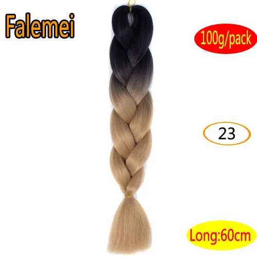Жук FALEMEI 100 г/упак. 24 дюйма, вязанные косички, волосы, Омбре, два тона, цветные, огромные косички, волосы, синтетические волосы для кукол, вязанные волосы - Цвет: Жук