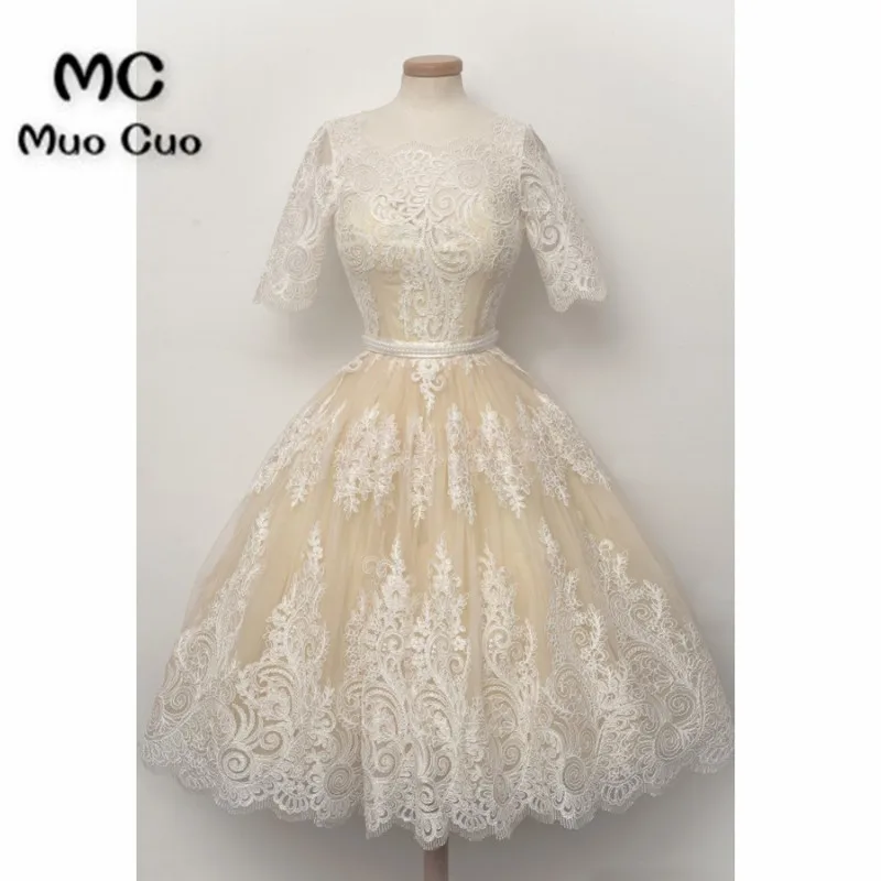 Элегантное платье для выпускного вечера 2018 цвета шампанского короткое с