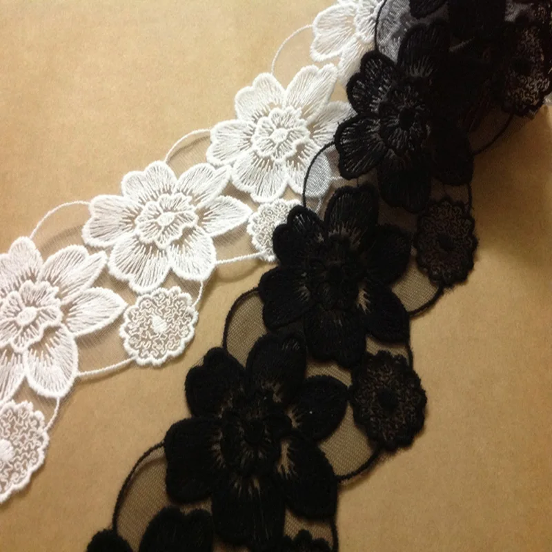 Черно-белая двойная вышитая Цветочная сетка шириной 8 5 см для украшения-QX HY | Дом и