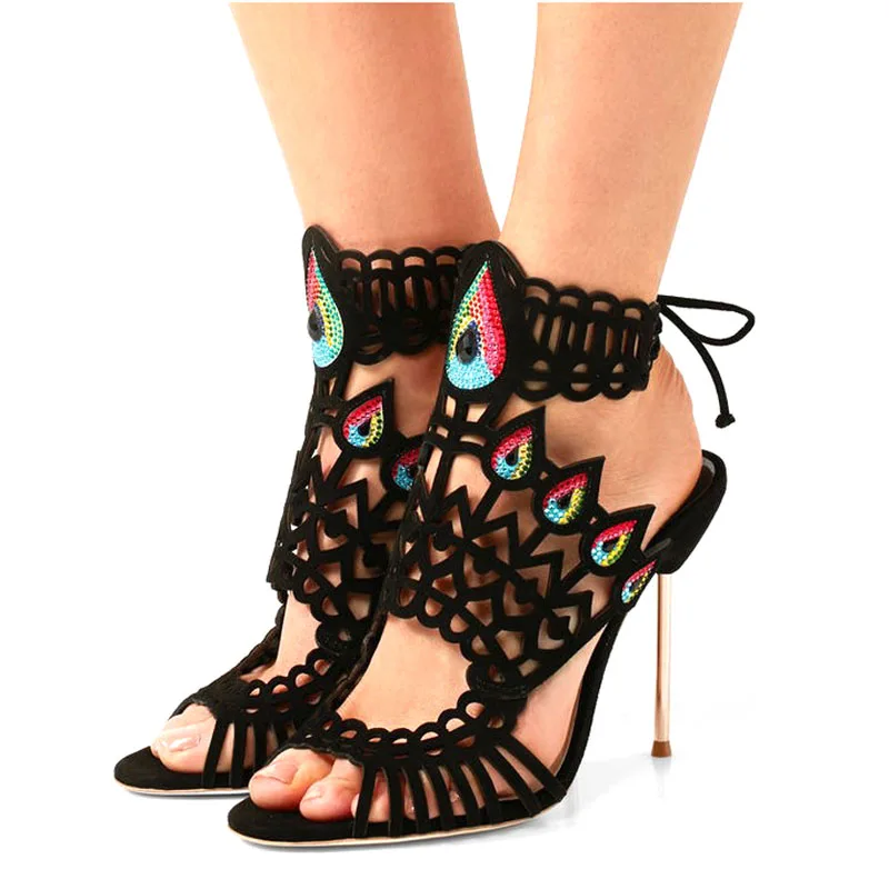 Босоножки женские замшевые с открытым носком сандалии-гладиаторы на высоком