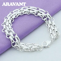 silver 925 geometric three layers chains charm bracelets for women christmas jewelry