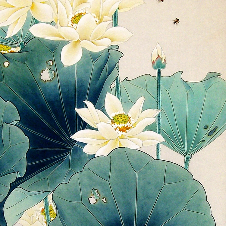 Китайский шелк акварель оригинальный цветок и птица лотоса Стрекоза пчела