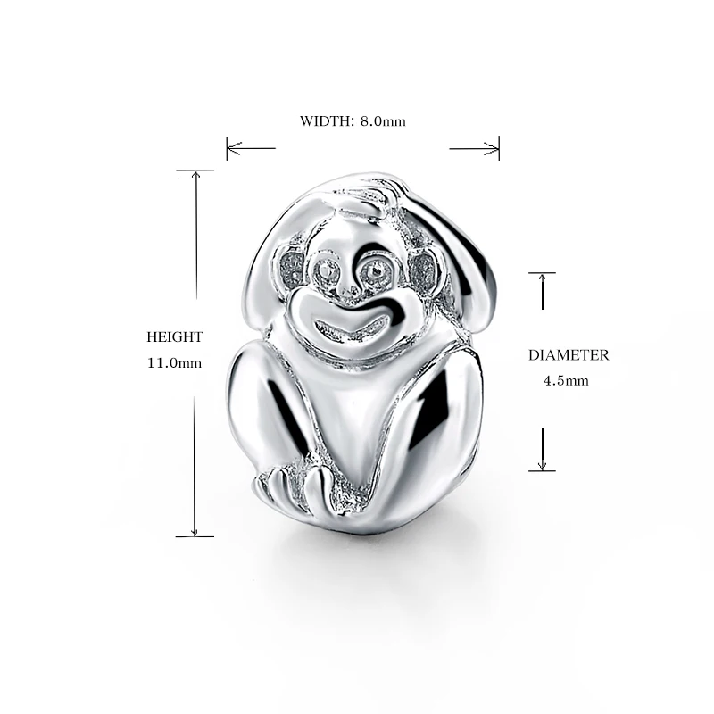 Fit Pandora Талисманы Браслеты Серебро 925 милой обезьянкой бисер кулон подлинным DIY ювелирных изделий для мужчин подарки