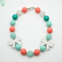 wholesale 5pcs christmas solid chunky beads candy color bubblegum beads necklace with white bow charm