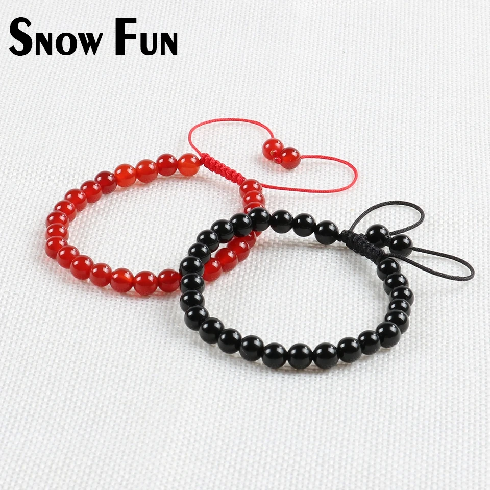 Snow Fun 6 мм черный Агат Бусы Плетеный веревочный браслет для женщин и мужчин