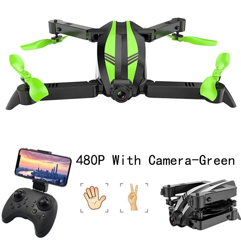 480p camera green Wide Angle RC Helicopter Gesture Take Photo rc Quadrocopter WIFI FPV Foldable Mini Drone Dron with Camera HD birthday gift - Цвет: 480p camera green