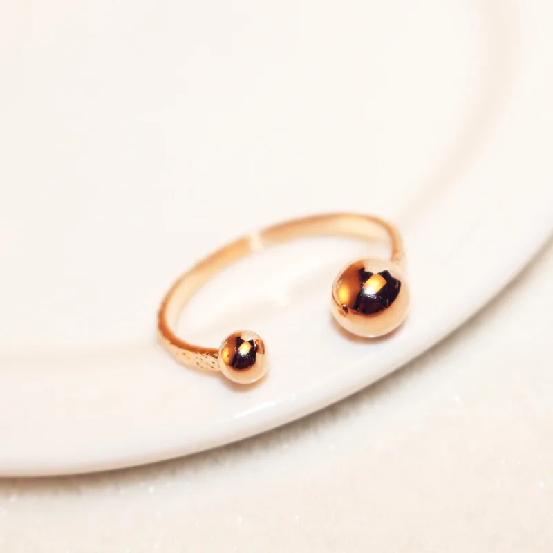 

Adjustable Rose Gold Color Filled Rings Two Ball Open Adjust Simple Delicate Jewelry Young Minimalist Skinny Thin Ring