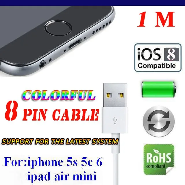 50 шт./лот 1 M/2/3 м длина зарядка с синхронизацией данных USB кабель для iPhone 5 6 6 S plus 7 7 plus iPhone 5S iPad Air Mini черный, белый цвет