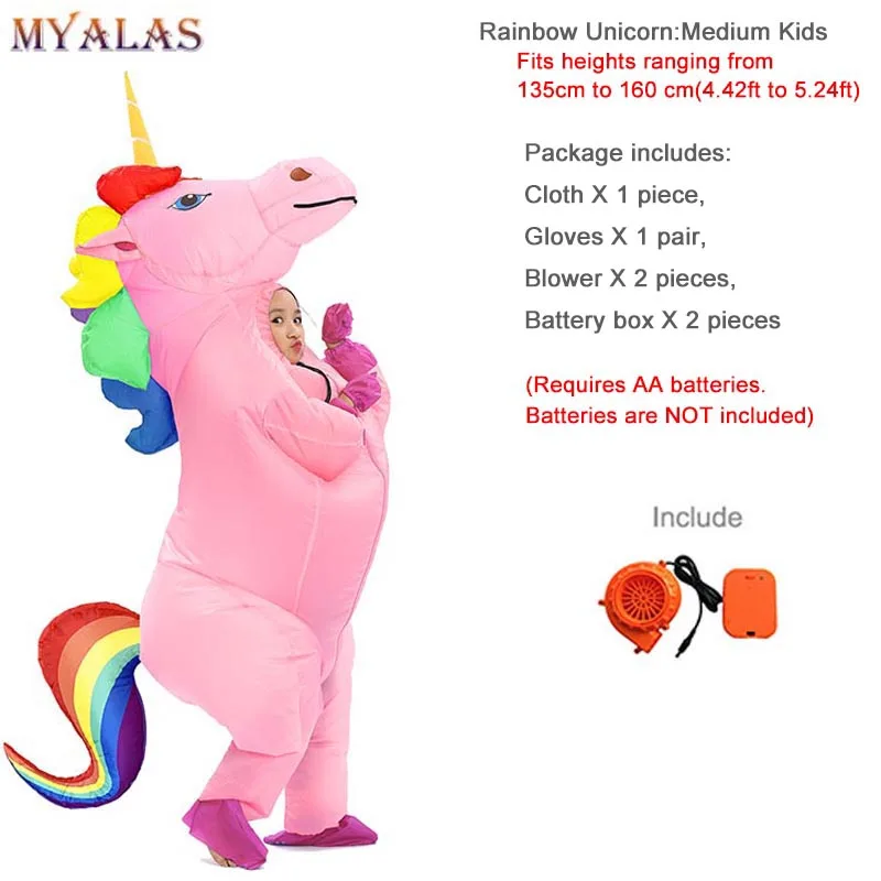 Medium kids Rainbow Надувные костюмы унисекс для взрослых и детей, надувной костюм единорога, костюм животного на Хэллоуин, карнавальный костюм на Рождество, вечерние костюмы - Цвет: Medium kids Rainbow
