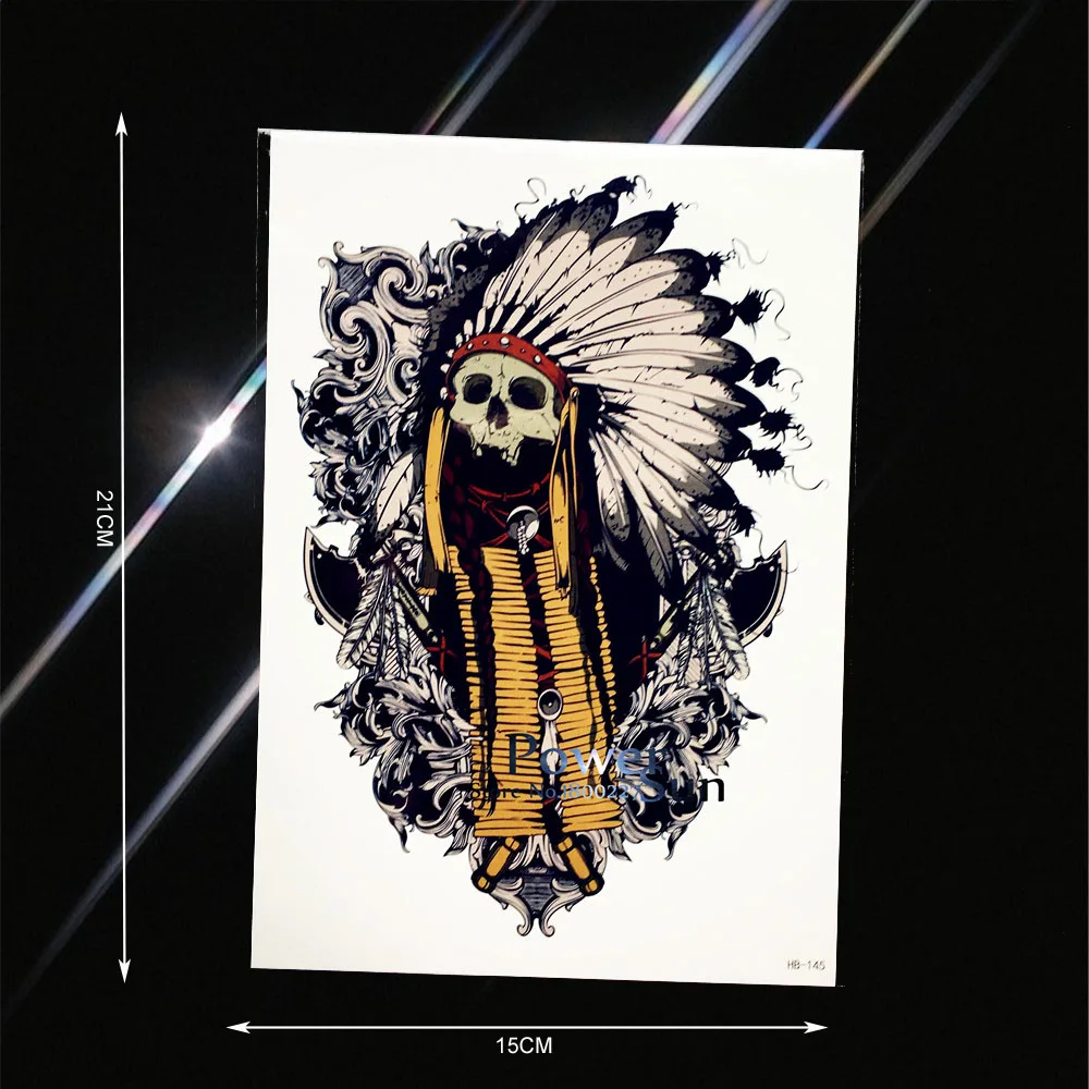 Индийское перо череп королева временная татуировка наклейка для мужчин женщин