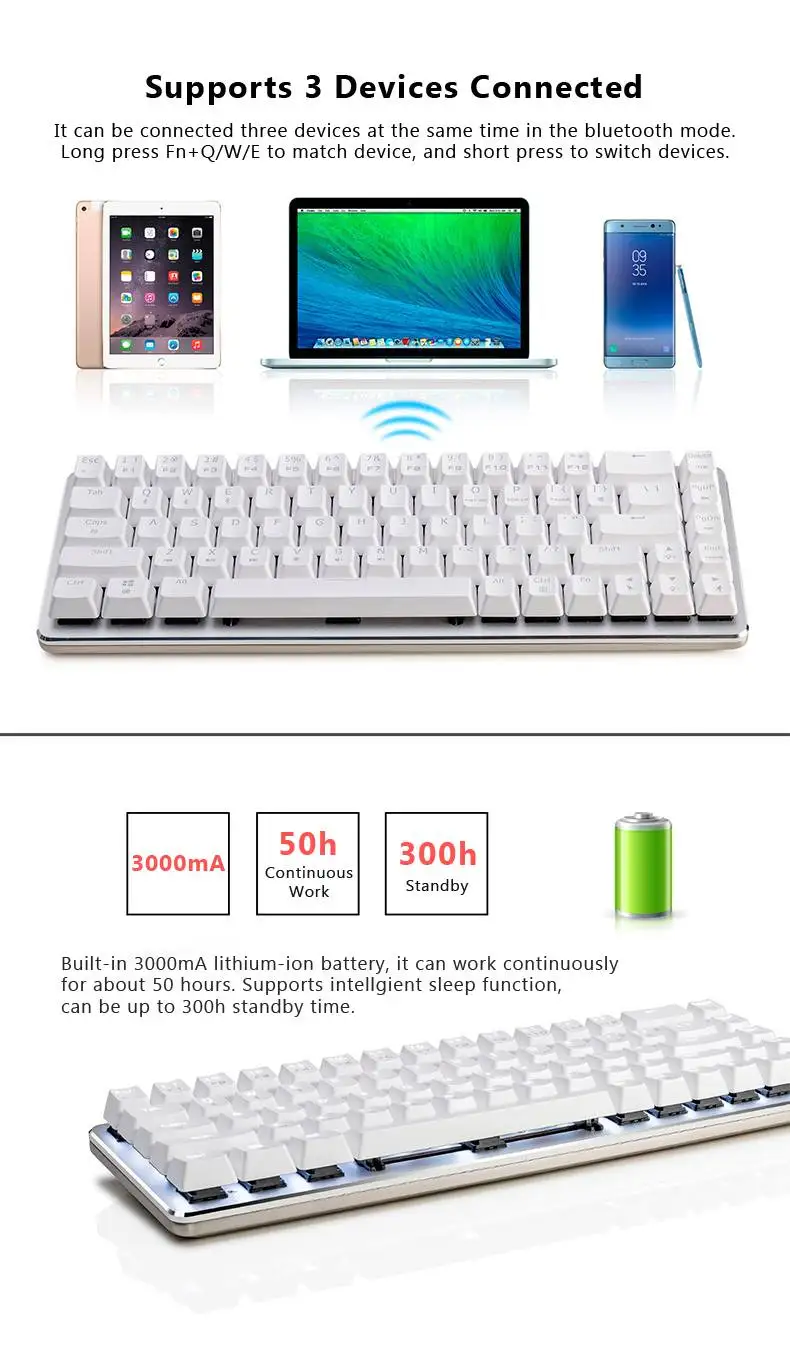 Ajazz ZN Cherry MX Переключатель 68 клавиш двойной режим Bluetooth 3,0 Проводная Механическая игровая клавиатура для Mac, iOS, Windows, Android