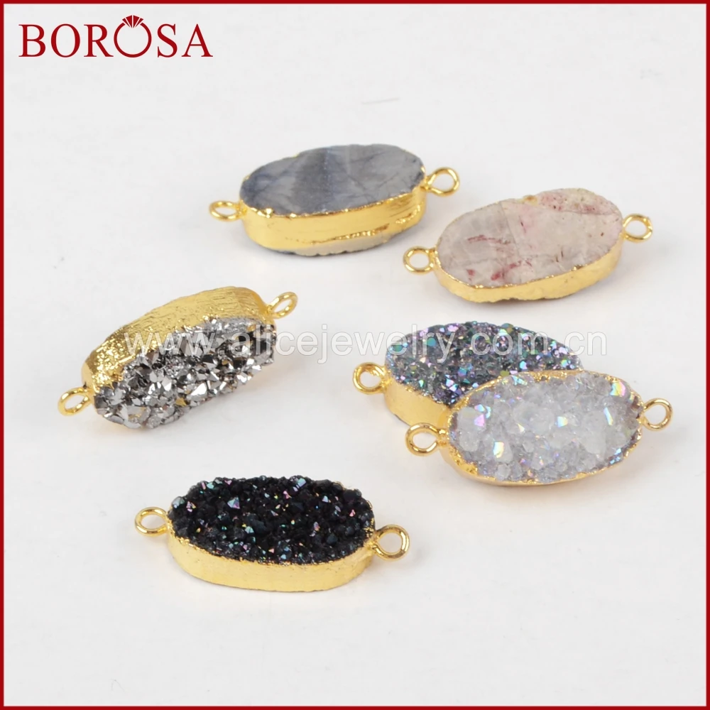 Очаровательный соединитель BOROSA с кристаллами Овальный золотой цвет натуральный