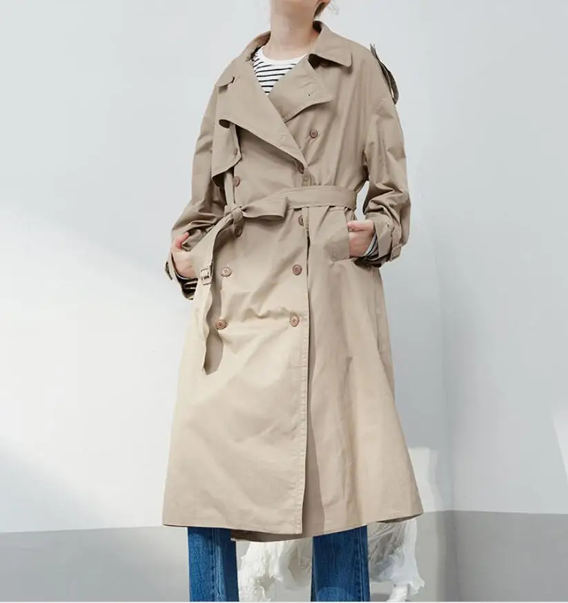 2018 Spring autumn long Sleeve Cotton Women Loose Windbreaker Casual Wild Fashion double Breasted Trench Coat | Женская одежда
