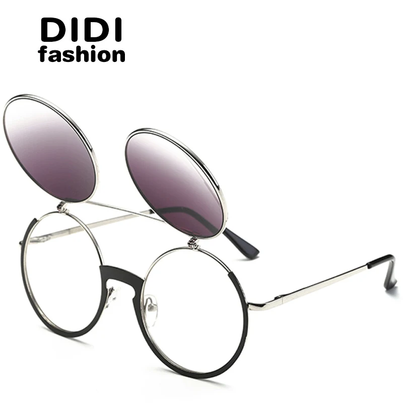 Солнцезащитные очки DIDI Lovers в стиле стимпанк тонкие круглые розовой оправе с