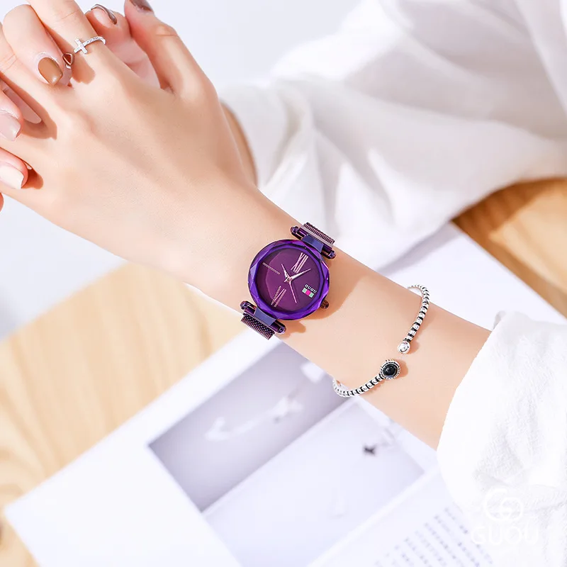 

Super Fashion Mesh Band Magnet Buckle Ladies Watches Women Luxury Starry Sky Dial Roman Numerals Quartz WristWatch Clock