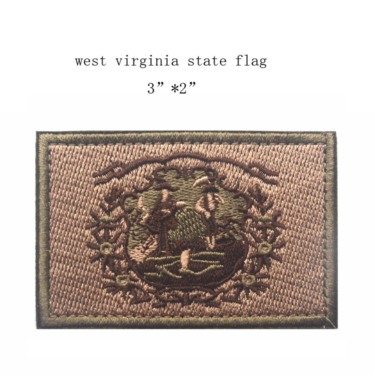 west virginia Khaki Вышитые нашивки флаг США патч тактический 3D национальные флаги Висконсин Западная Вирджиния Миссури нарукавная нашивка - Цвет: west virginia Khaki