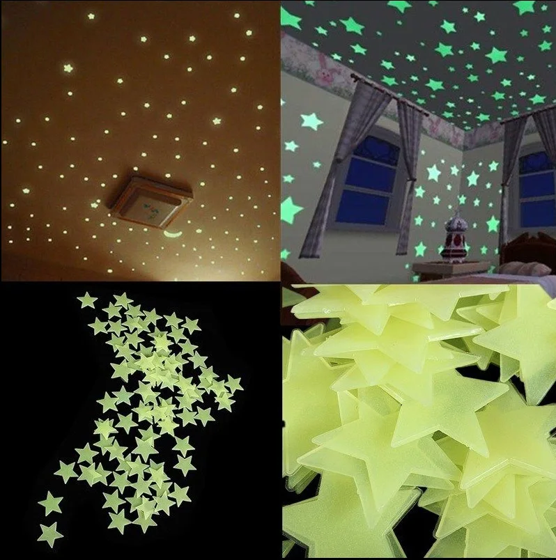 100 шт. Пластик 3D звезды светится в темноте флуоресцентные наклейки на стену